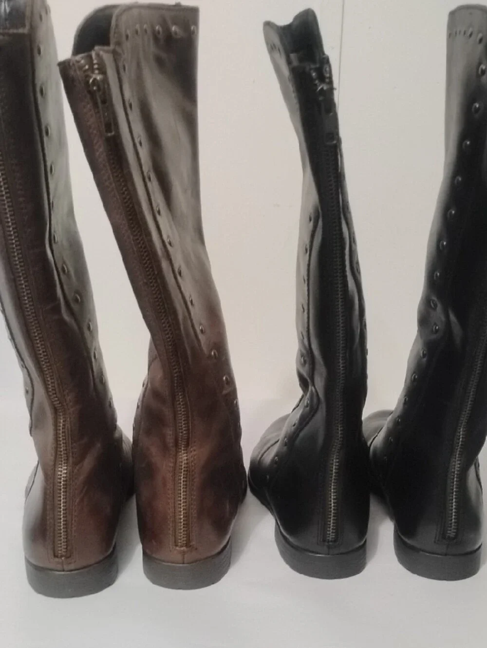 BORN Knee-high Leather Boots in (1) Brown and (1) Black Studded Riding Boot
